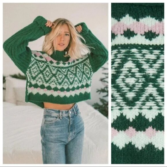 NWT New With Tag Free People Alpine Knit Sweater In Spearmint Pine Size Xs - Picture 1 of 15